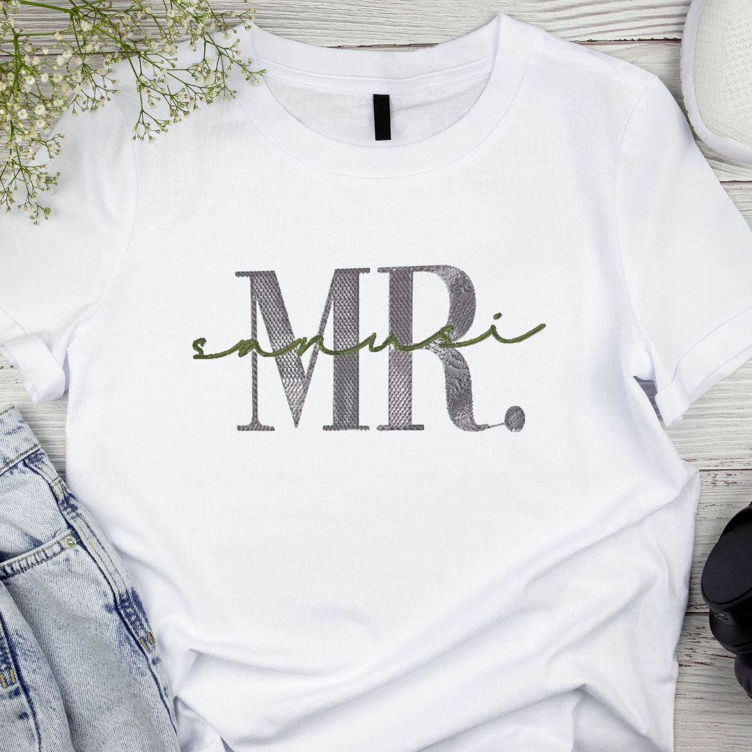 Mr. Name Couple Matching Embroidered T-Shirt