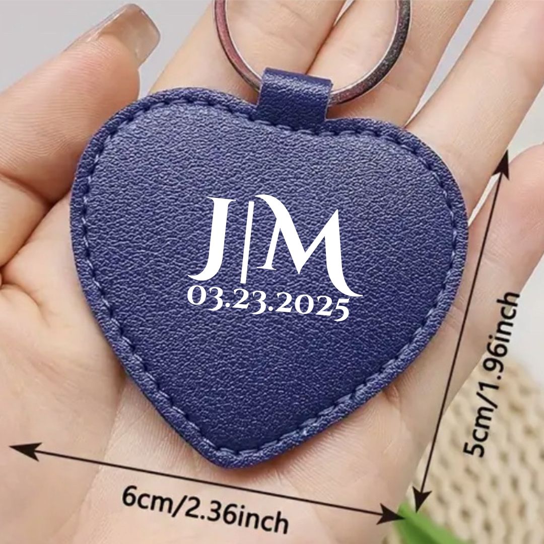 Vinyl Wedding Name  Initial Heat Leather Keychain