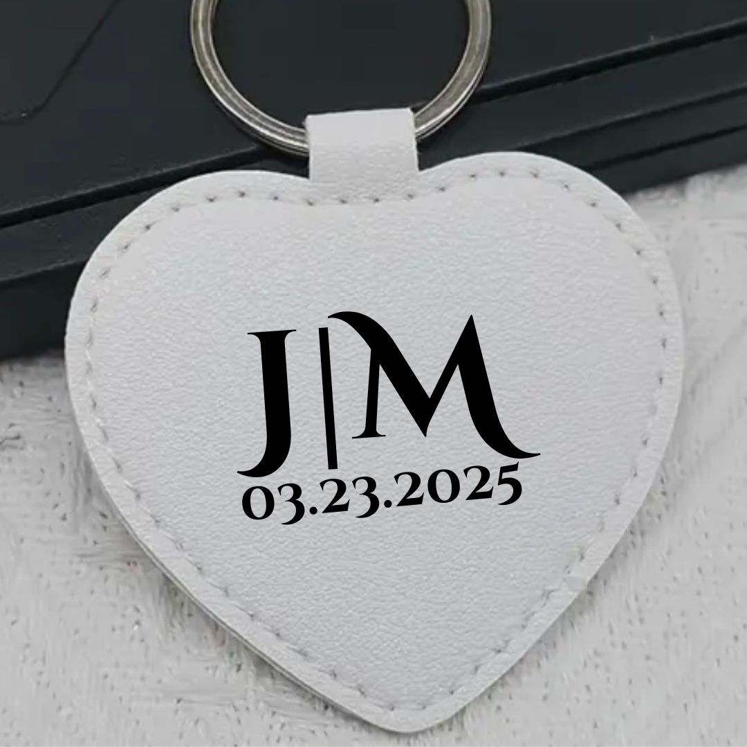 Vinyl Wedding Name  Initial Heat Leather Keychain